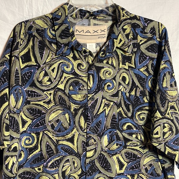 90s Maxx Fm Shirt L Short Sleeve Jazz Vintage USA Rayon Dressy Office Mens Dad - Picture 2 of 5